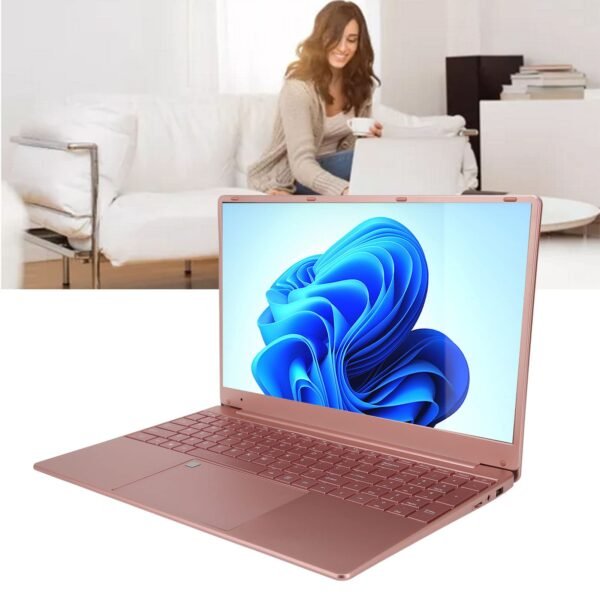 15.6 Inch Laptop, Fingerprint Reader Gaming Laptop Rose Gold Display 12GB RAM 512GB ROM for School (12+512G UK Plug) - Image 5
