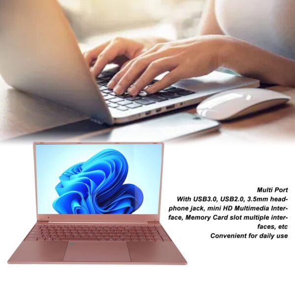 15.6 Inch Laptop, Fingerprint Reader Gaming Laptop Rose Gold Display 12GB RAM 512GB ROM for School (12+512G UK Plug) - Image 6