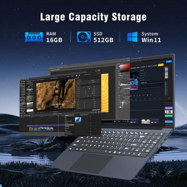 Gaming Laptop i5, 16 inch Laptop Up to 3.60 GHz, Business Notebook Computer for 16GB RAM 512GB SSD, Full HD 1920X1200 Display Backlit Keyboard 180 Angle Opening for Business Work laptops WIFI 5 HDMI - Image 2