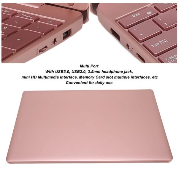 15.6 Inch Laptop, Fingerprint Reader Gaming Laptop Rose Gold Display 12GB RAM 512GB ROM for School (12+512G UK Plug) - Image 4