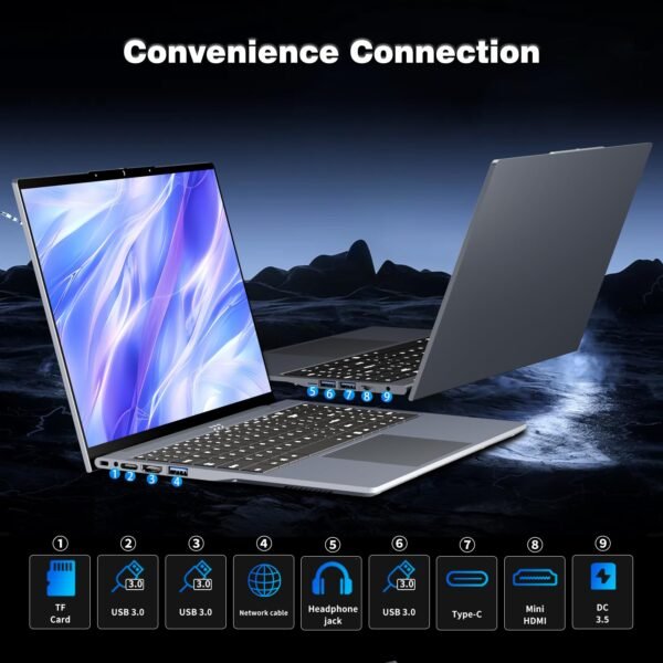 Gaming Laptop i5, 16 inch Laptop Up to 3.60 GHz, Business Notebook Computer for 16GB RAM 512GB SSD, Full HD 1920X1200 Display Backlit Keyboard 180 Angle Opening for Business Work laptops WIFI 5 HDMI - Image 7